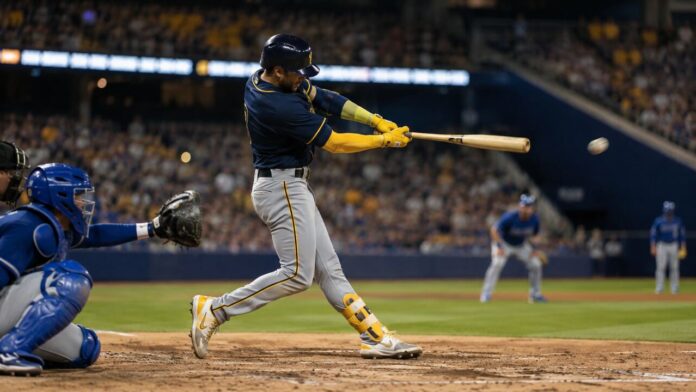 Baseball batter powering a home run in a divisional game