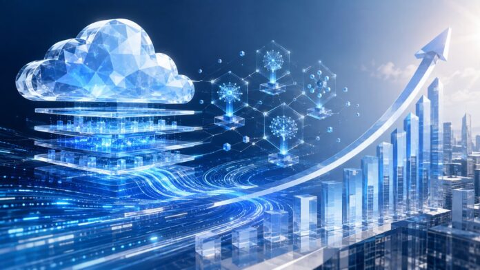 Enterprise cloud data platform and AI growth illustrated with data layers